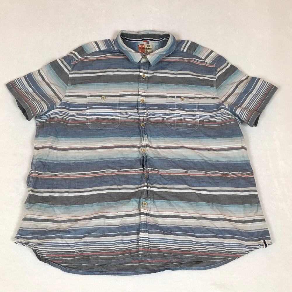 Ruff Hewn Blue Striped Cotton Button Short Sleeve Shirt 2XL